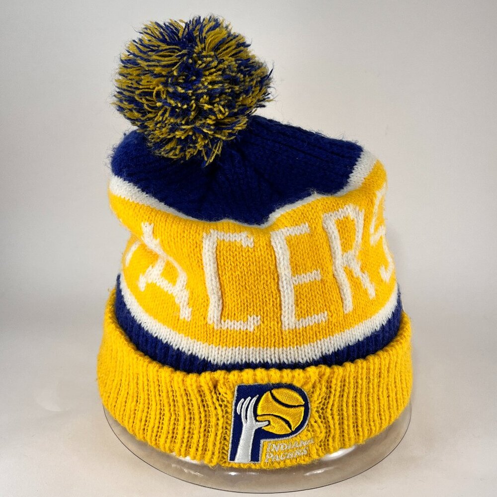 Indiana Pacers Beanie Hat 47 Brand Yellow Blue Pom One Size Mens Winter Cap